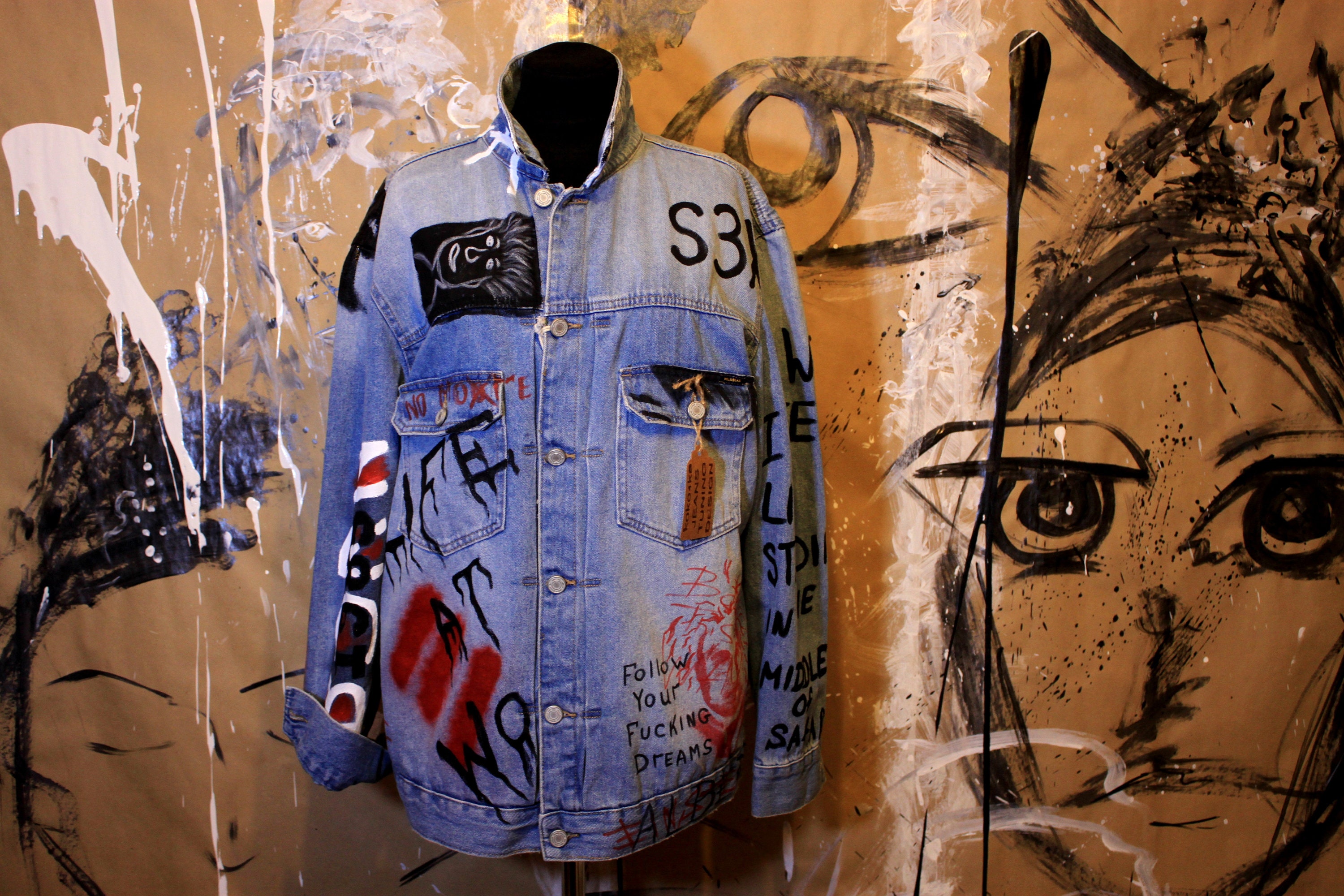 Graffiti Jacket Jacket Coat Oversized Jacket Graffiti Gucci Clothing Clothing Woman Graffiti on Clothes Designer Jacket art Etsy
