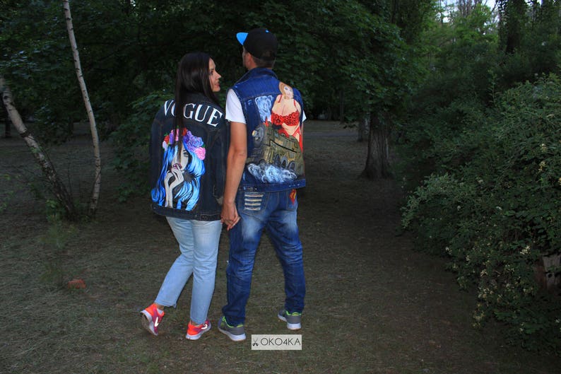 Hand painted rock jacket rockabilly jacket denim Jacket with painting clothing jacket /& coats 80s denim jacket jean rock Biker jacket