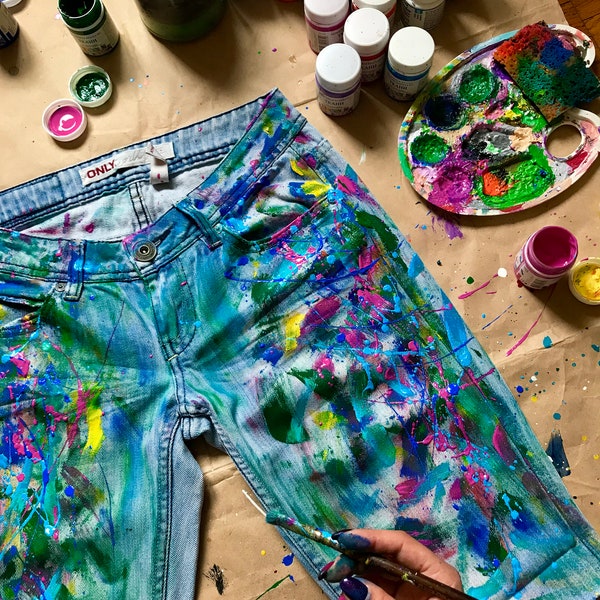 Splatter Paint Jeans Etsy