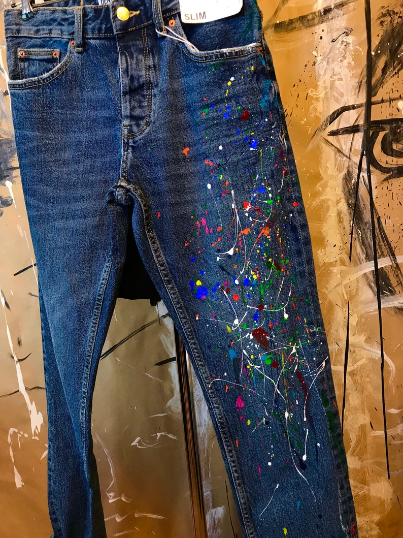 Paint splatter Jeans Spray paint clothing Blots jeans Spray Etsy