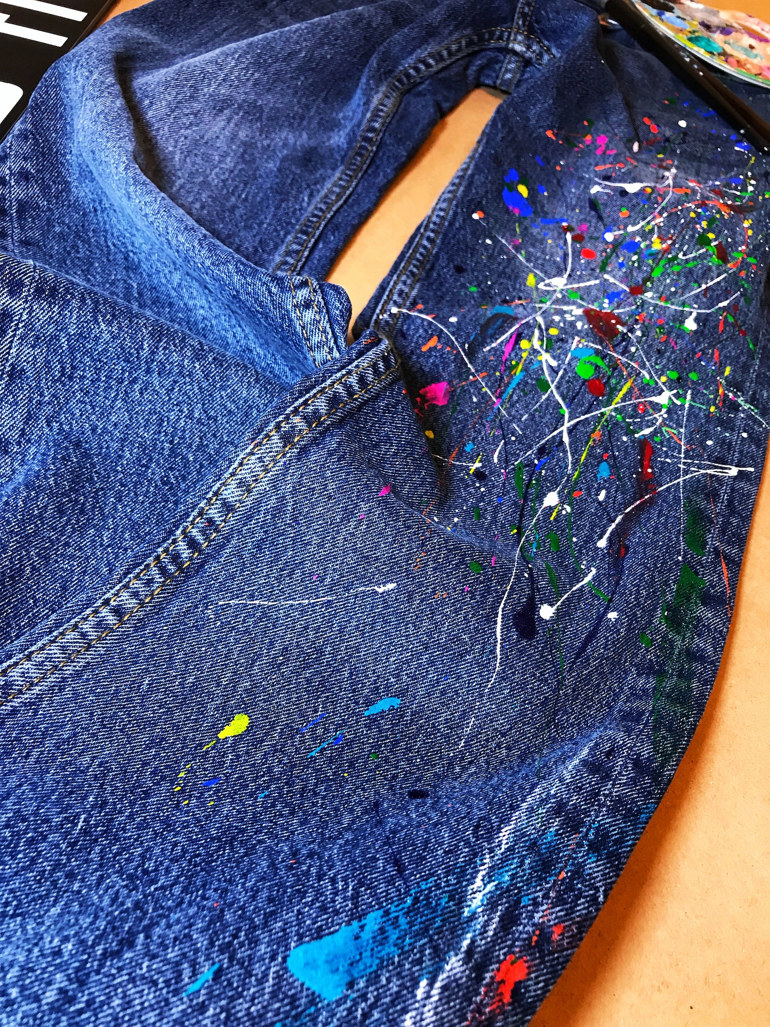 Paint Splatter Jeans Spray Paint Clothing Blots Jeans Spray Etsy