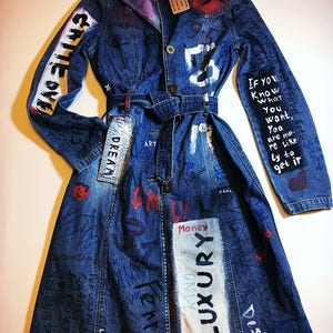 denim coat- jacket coat - graffiti clothing - jeans coat - women&#39;s denim coat - denim - hippie coat - graffiti jacket - art on clothes - art