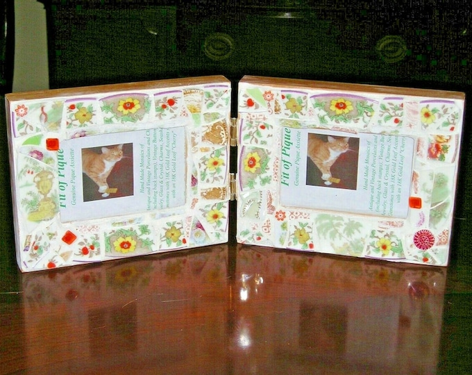 Double Frame Mosaic Photo Frame Two x 4 x 6 USA Vintage Tiffany China