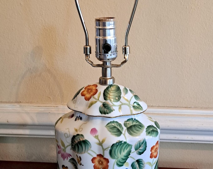 Vintage Andrea by Sadek Porcelain Floral Ginger Jar Table Lamp 21" Rare Find!