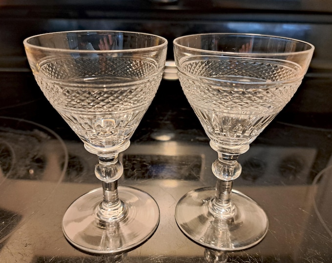 Antique Cut Crystal Cordials Pair Hunt Glass c.1900