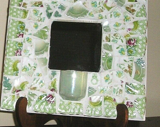 Mosaic Mirror 10" x 10" Genuine Pique Assiette Hand Made Antique Porcelain USA
