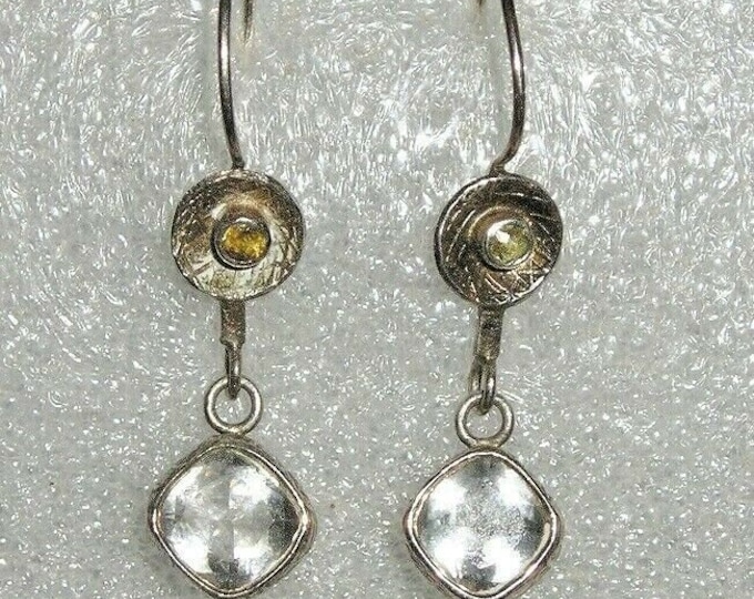 White Topaz & Citrine Sterling Drop Earrings Artisan Made USA