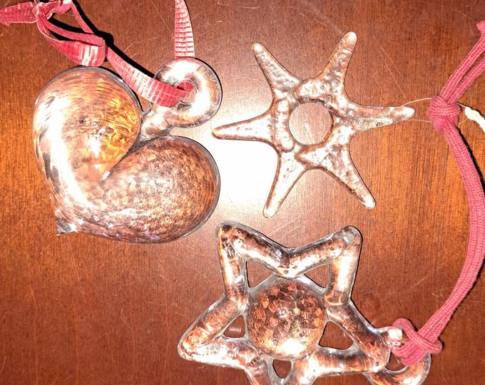 Vintage Crystal Ornament Trio Heart Stars c.1960