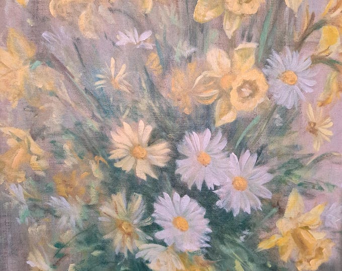 Large Oil on Canvas Still Life Spring Flowers Framed Signed Ivan Pusecker Listed (1908-1968)