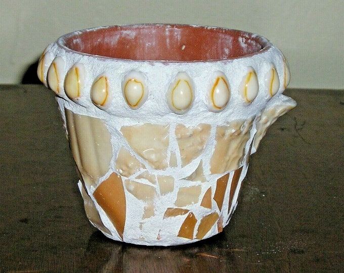 Fit Of Pique BEIGE LUSTRE Hand Made Mosaic Terra Cotta Garden Pot 3" USA