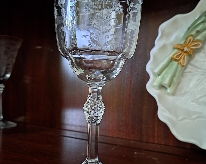 Vintage Fostoria MANOR Etch Water Goblet Stem #6007 Etch #286 Clear c.1933