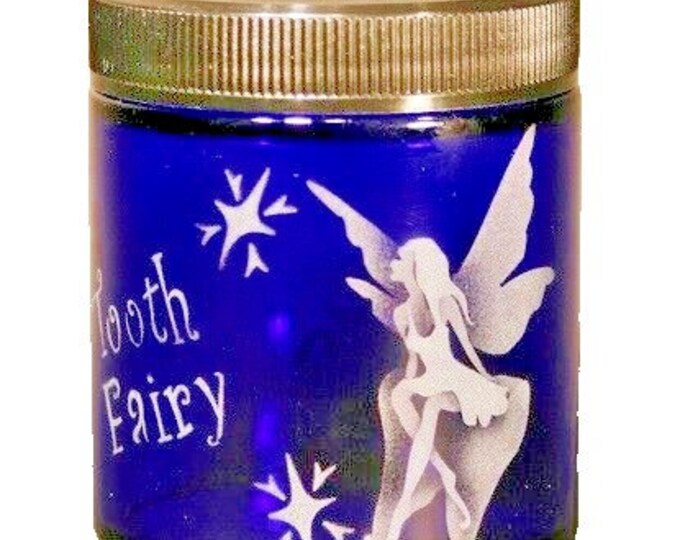 Tooth Fairy Jar Cobalt Blue Etched Glass Original Design USA