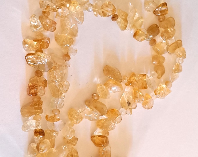 Brilliant Citrine Gemstone and Gold Beaded Rope Necklace 34" Hand Made USA
