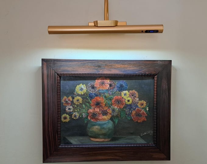 Antique Original Oil Painting Fumed Tiger Oak Frame Signed Walgreen 1927