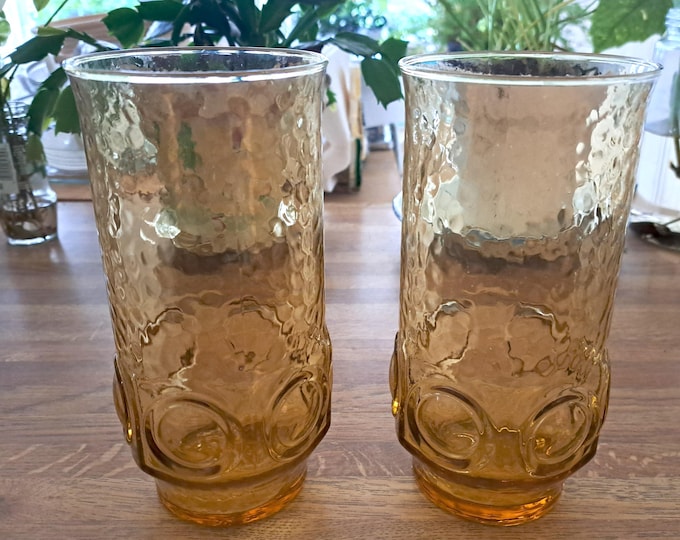Anchor Hocking Heritage Hill Honey Gold 20 oz Flat Tumblers PAIR