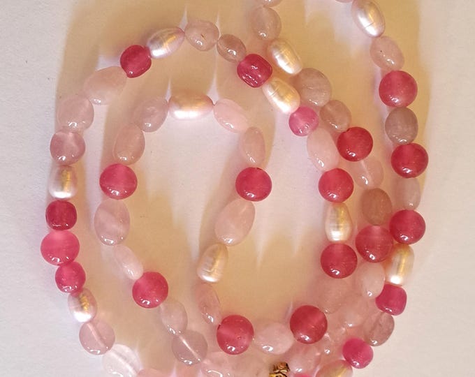 Cultured Pearl Rose Quartz Vintage Haskell Beaded Necklace 14KGF USA Hand Made