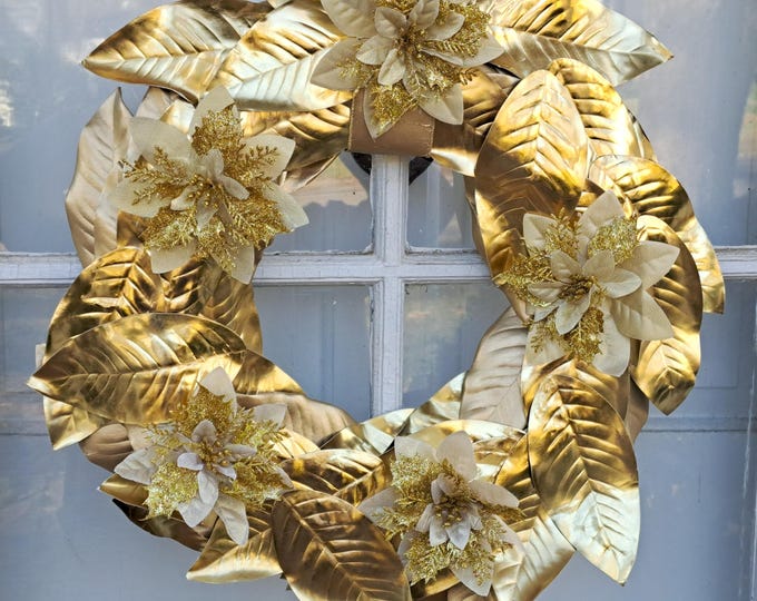 Gold Leaves & Flowers Wreath Artisan Made 20"
