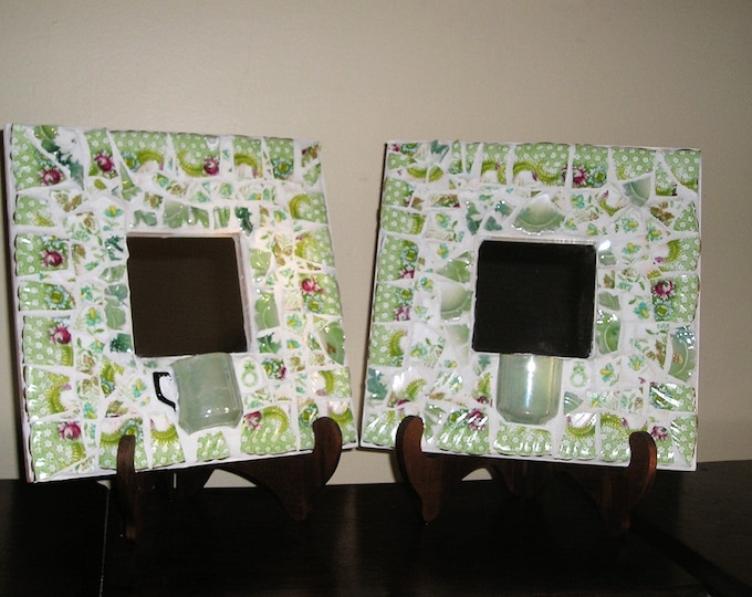 Matching Mosaic Mirrors 10" x 10" Genuine Pique Assiette Hand Made USA