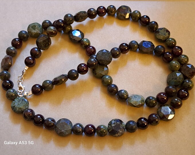 Dragon Blood Jasper & Natural Garnet Beaded Necklace 30"