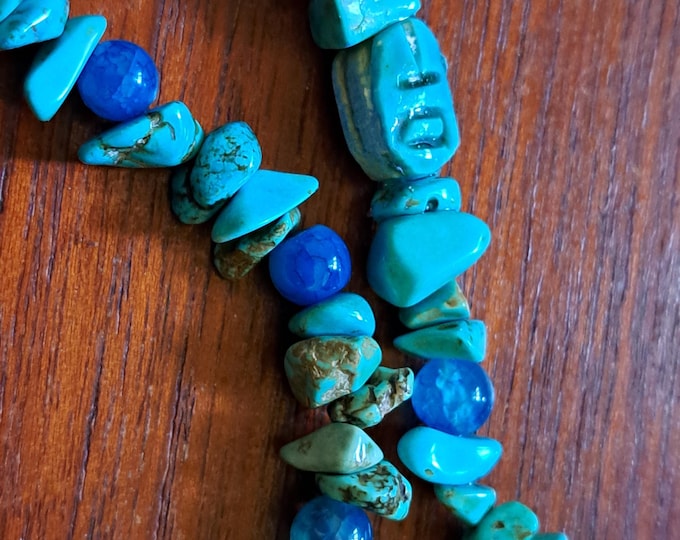 Turquoise Scarab Agate Rope Necklace 40 in Hand Made All Natural Gems USA