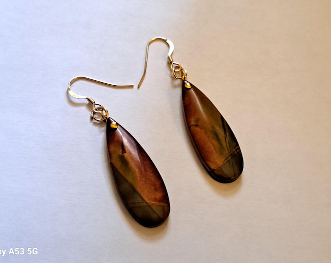 Jasper Gemstone Drop Earrings on 14K Gold Filled French Wires