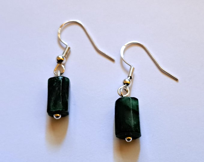 Natural Raw Emerald Drop Earrings Sterling Silver French Wires