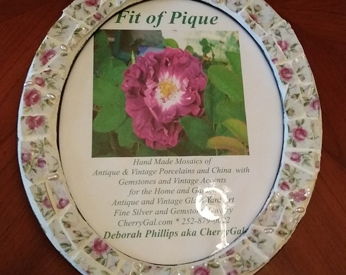 Large Mosaic Photo Frame 8 x 10 Pink Pearls Oval Pink Roses