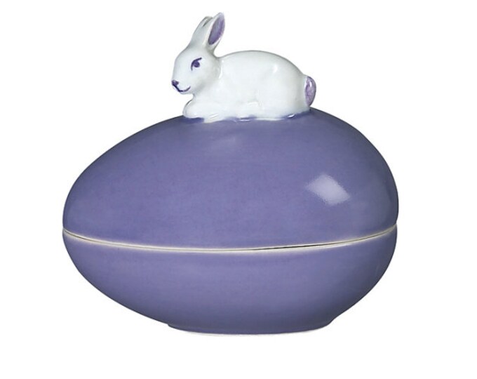 BUNNY Egg Shaped Candy Box Easter Purple Porcelain Sadek #20559 NIB