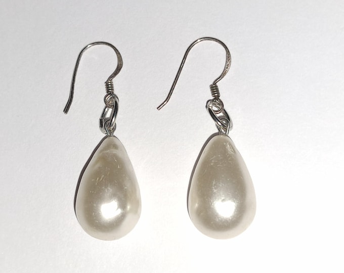 Large Natural Freshwater Teardrop Pearl Earrings Sterling French Wires