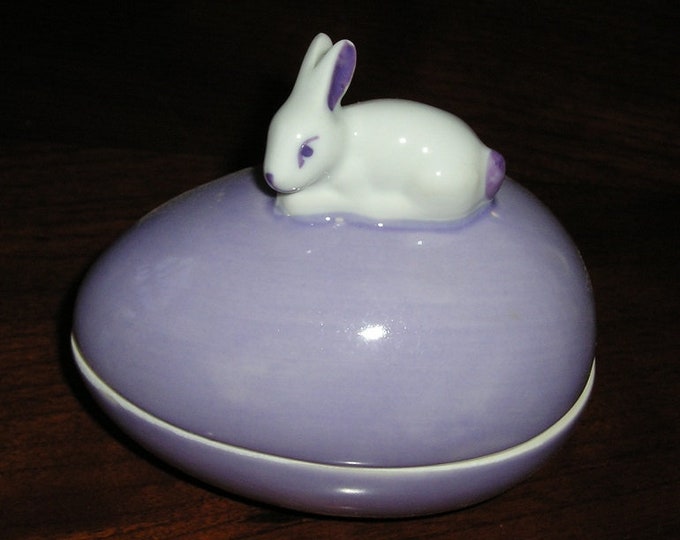 BUNNY Egg Shaped Candy Box Easter Purple Porcelain Sadek #20559 NIB