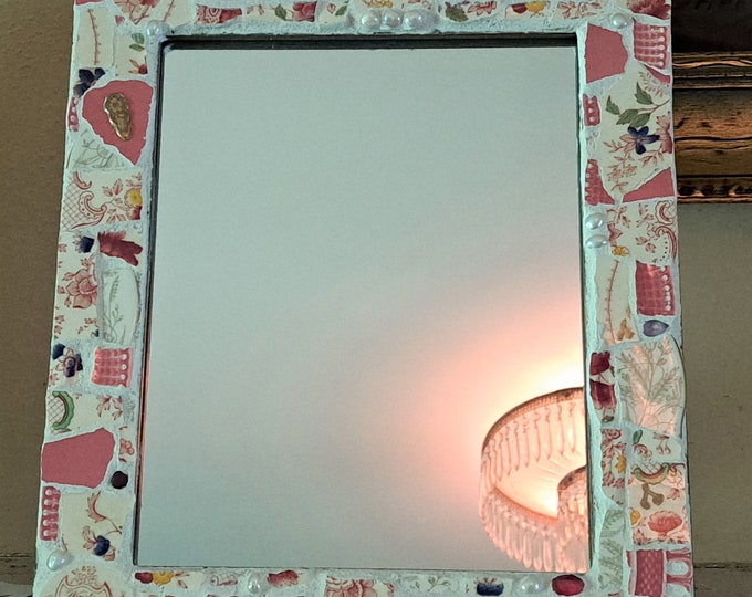 Large Mosaic Wall Mirror Antique China Windsor Festoon by Ridgway c.1880