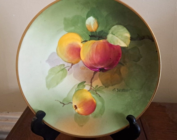 ANTIQUE Austrian Hand Painted Peaches Artist Signed CABINET PLATE Peaches 9" c. 1900