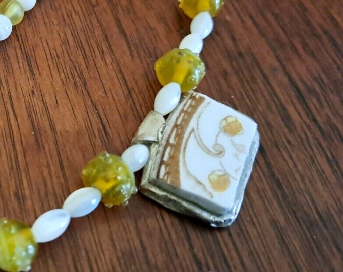 Art Glass Beaded Necklace Artisan Fine Silver Vintage Porcelain Hand Made USA