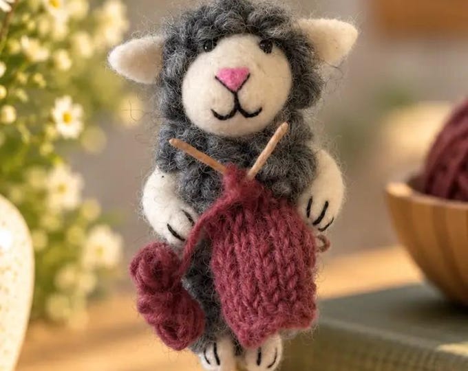 Book Lover Ornament Hand Made Felted Embroidered Free Ship