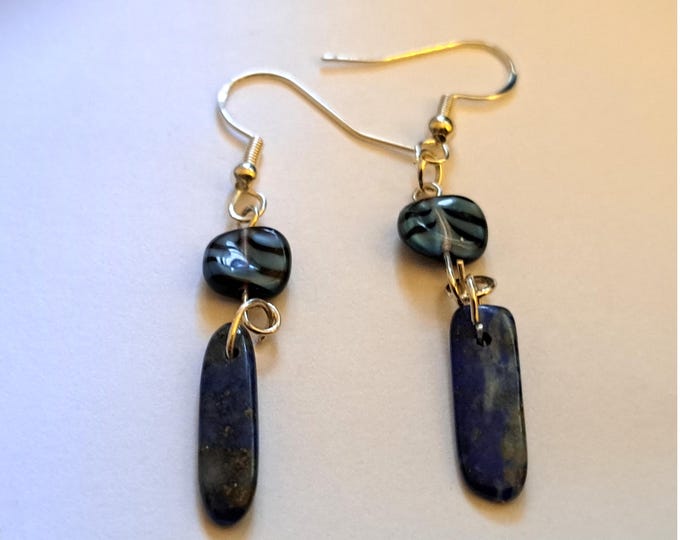 Lapis Lazuli Montana Blue Art Glass and Sterling Silver Earrings Delicate Dangles