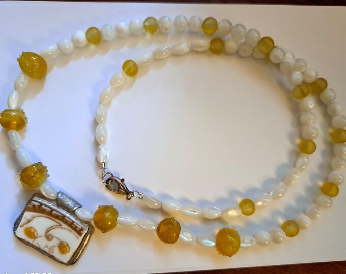 Boho Vintage Art Glass Beaded Necklace Artisan Fine Silver Porcelain Hand Made USA