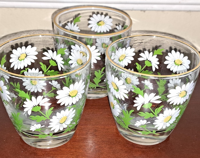 Three Vintage Libbey Daisy Lowball Tumblers 8 oz