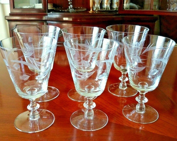 Vintage Wine Wafer Stems Elegant Blown Price Crystal Vine Cutting Set 6 MCM