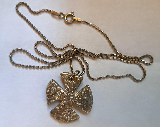 Maltese Cross US Artisan Textured Fine Silver 999 Sterling Popcorn Chain Italy 18in