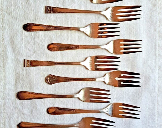 Antique Vintage Silver Forks Dessert, Salad One Dozen 12 American Makers