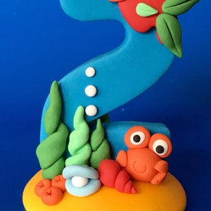 Fondant 3d under the sea inspired number topper. Birthday toppers. Cute xx