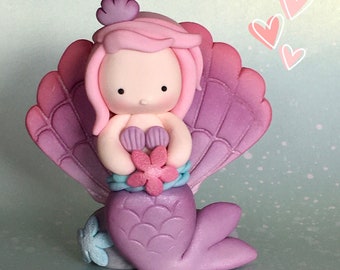 Fondant mermaid shell cake topper. 3d cute decorations xx