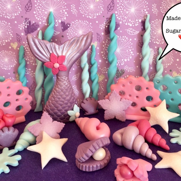 Fondant mermaid tail and shells cake toppers. Cute xx
