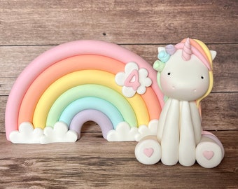 Fondant 3d Unicorn and Rainbow cake toppers. Girls birthday party. Pastel colours xx