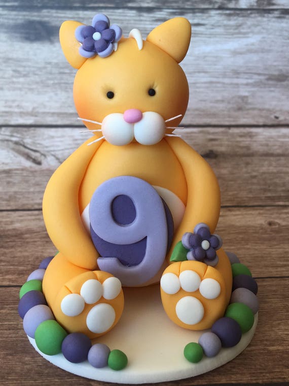 Edible Fondant 3d Cat Cake Topper Birthday Cake Topper Etsy