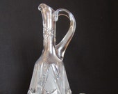 Tall Cut Crystal Decanter with Handle, Vintage Cut Crystal Cruet, Vintage Tall Crystal Decanter with Handle, Cut Crystal Bar Decanter