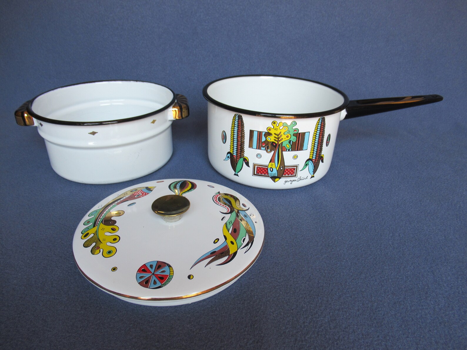 Vintage Enamel Double Boiler in Green Garden Pattern by Etsy