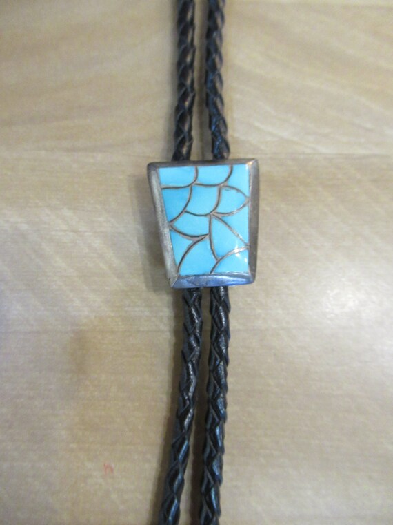 Vintage Native American Turquoise Bolo Tie, Zuni S