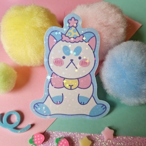 3&quot; Holo Glitter Party Puppycat Sticker