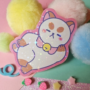 3&quot; Holo Glitter Lazy Puppycat Sticker